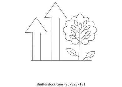 Growth plant processing  continuous one line art and isolated outline minimalist vector illustration