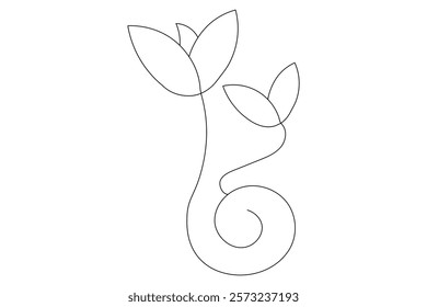 Growth plant processing  continuous one line art and isolated outline minimalist vector illustration