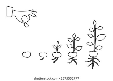 Growth plant processing continuous one line art drawing of isolated outline vector design