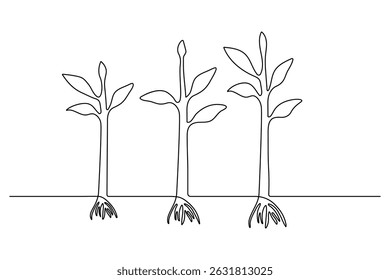 Growth plant processing continuous one line drawing minimalist single line unique vector illustration