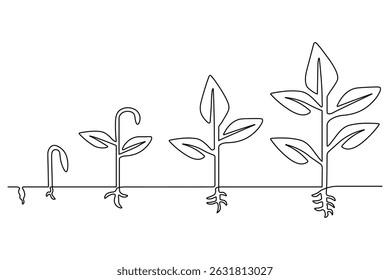 Growth plant processing continuous one line drawing minimalist single line unique vector illustration