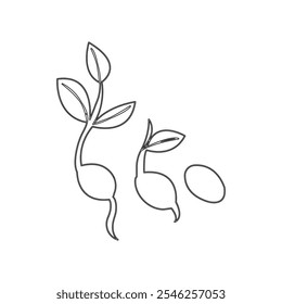 Growth plant processing one line art continuous one line drawing of minimalist outline vector design