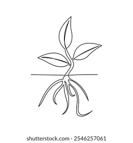 Growth plant processing one line art continuous one line drawing of minimalist outline vector design
