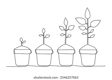 Planta de crecimiento de procesamiento de una línea de arte continuo de una línea de diseño de Vector de contorno minimalista