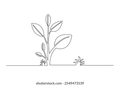 Planta de crecimiento que procesa el dibujo de una línea del icono de Vector plano de contorno de árbol