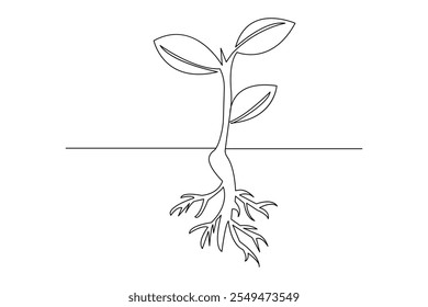Growth plant processing one line drawing of tree outline flat vector icon