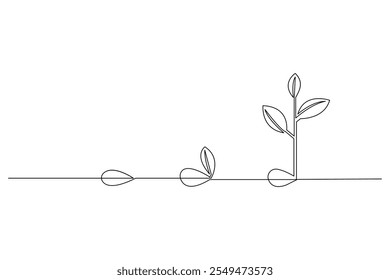 Growth plant processing one line drawing of tree outline flat vector icon