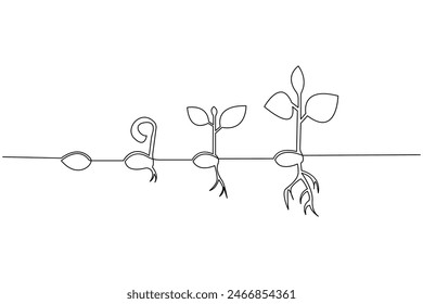 Growth plant processing single line art continuous one line drawing of Isolated outline vector art