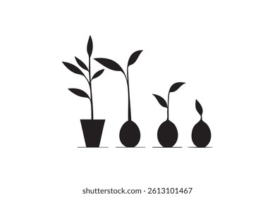 Growth plant silhouette vector minimalist style outline icon on white background