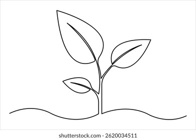Planta de crescimento em desenho de linha contínua única. Rebento com folhas em estilo linear simples ilustração vetor isolado