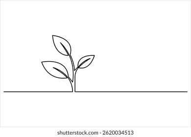 Planta de crescimento em desenho de linha contínua única. Rebento com folhas em estilo linear simples ilustração vetor isolado