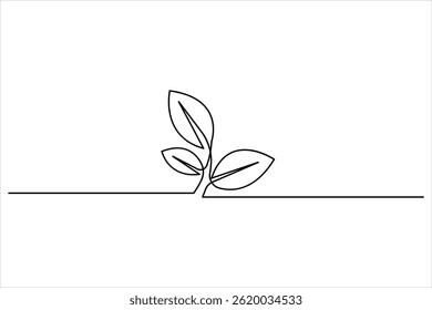 Planta de crescimento em desenho de linha contínua única. Rebento com folhas em estilo linear simples ilustração vetor isolado