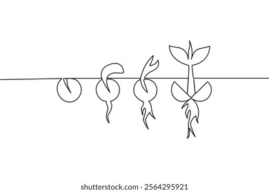 Growth plant single-line art is a creative and modern artwork that expresses the development of life and natural beauty through simple lines.
