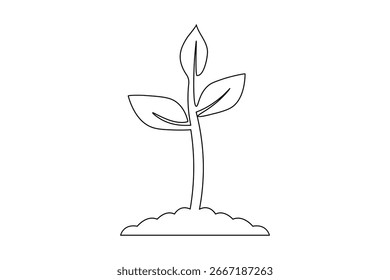  Plantas de crecimiento continuo de una línea dibujando sobre fondo blanco