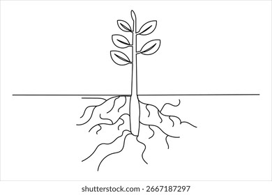  Growth plants continuous one line drawing on white background