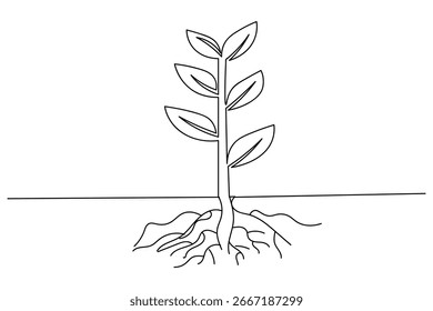  Plantas de crecimiento continuo de una línea dibujando sobre fondo blanco