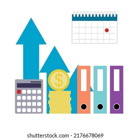 Beneficio de crecimiento y fecha de cálculo y auditoría. Indexación salarial y aumento de nómina, análisis de auditoría financiera, presupuesto salarial contable e impuestos. Ilustración del vector