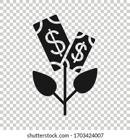 Growth profit icon in flat style. Flower with money vector illustration on white isolated background. Increase business concept.