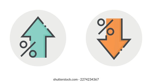 Growth profit icon in flat style. Percentage arrow up and down vector illustration on isolated background. Finance interest rate sign business concept.