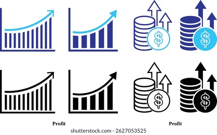 Growth and Profit icon set. The set includes a Personal Growth, Revenue Growth, Percentage Growth, Presentation, Investment, Positive Emotion, Moving Up. Business icons set