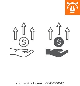 Growth profit line and solid icon, outline style icon for web site or mobile app, business and money, raise fund vector icon, simple vector illustration, vector graphics with editable strokes.