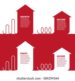 Growth, profit, success business arrow. Red graphs depict increase business. Flat concept illustration of up arrows. Vector template elements for infographic, web, presentation, social networks.