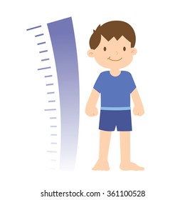 Growth progress of a little boy with chart, vector illustration