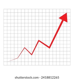 Growth progress red arrow icon for your web site design, Graph icon in trendy isolated on white background. flat style. stock sign. logo, app, UI. line chart symbol