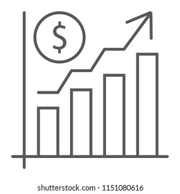 Growth rate thin line icon, finance and banking, market growth sign, vector graphics, a linear pattern on a white background, eps 10.