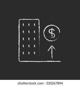 Growth of real estate market hand drawn in chalk on a blackboard vector white icon isolated on a black background.