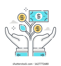 Growth related color line vector icon, illustration. The icon is about plant, start up, planning, budget, company, finance. The composition is infinitely scalable.