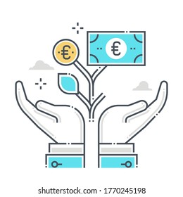 Growth related color line vector icon, illustration. The icon is about plant, start up, planning, budget, company, finance. The composition is infinitely scalable.