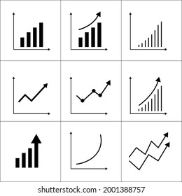 Growth related vector icon set isolated on a white background. Growing bar graph icon set.
