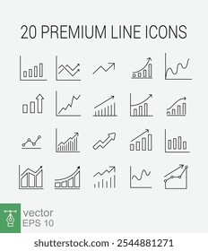 Conjunto de iconos de Vector relacionados con el crecimiento. Estilo de línea delgada Iniciar sesión bien elaborado. Símbolos de Vector aislados sobre un fondo blanco. Pictogramas simples. EPS 10.