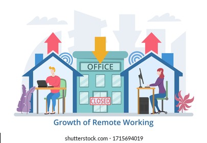 Growth of Remote Working concept, modern flat design vector illustration