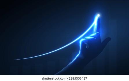 Growth. Rising success graph chart with a neon line. Upward trend, economy progress, company revenue, financial performance, lead manager, company growth, resulting analysis, sales increase concept. svg