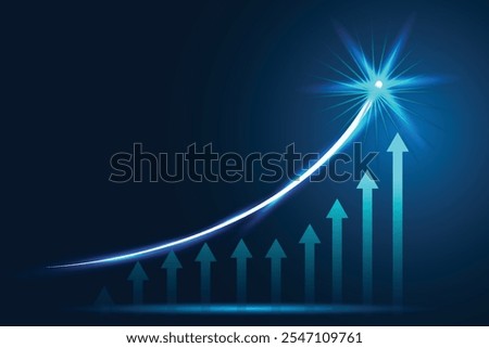 Growth. Rising success graph chart with a neon line. Upward trend, economy progress, company revenue, financial performance vector illustration design background