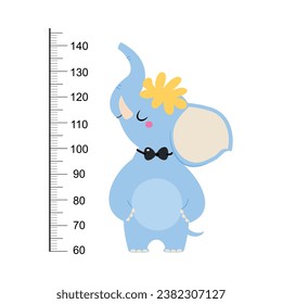 Growth Ruler with Cute Elephant Animal at Kids Height Meter Vector Illustration