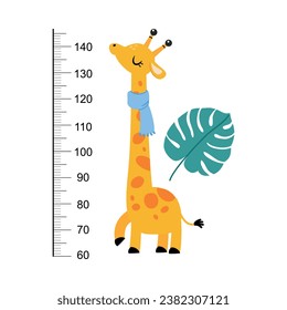 Growth Ruler with Cute Giraffe Animal at Kids Height Meter Vector Illustration