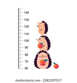 Growth Ruler with Cute Hedgehog Animal at Kids Height Meter Vector Illustration