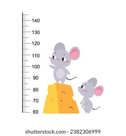 Growth Ruler with Cute Mouse Animal at Kids Height Meter Vector Illustration