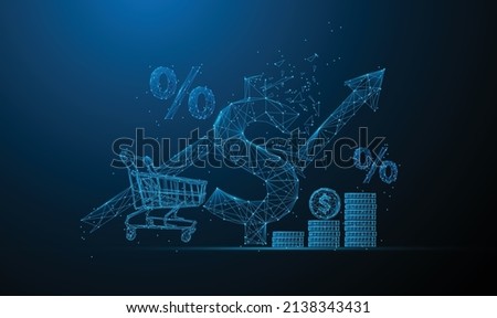 Growth of sales or growth of market basket or consumer price index concept and profit and loss in business or deflation and inflation concept on low Polygonal wireframe background.
