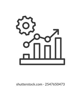 Configurações de crescimento, ícone no design de linha. Crescimento, ajustes, progresso, desenvolvimento, configuração, melhoria, ajuste no vetor de fundo branco. Ícone de traçado editável das configurações de crescimento