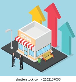 crecimiento comercio de pequeñas empresas diseño isométrico vectorial plano 