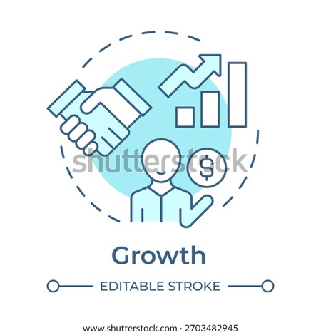 Growth soft blue concept icon. Gaining customers and revenue. Startup growth stage. Business development. Round shape line illustration. Abstract idea. Graphic design. Easy to use in infographic
