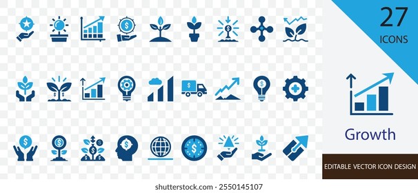 Growth solid icon set. containing employee, presentation, up, plan, development, progress,  increase  more vector design