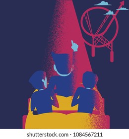 Growth, stability, decline. Three businessmen standing on their arrow signs. Concept business vector illustration.