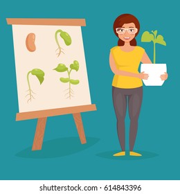 Growth stage of  beans. Biological experience. Kids school assignment. Vector. Cartoon. Isolated. Flat. Illustration 
