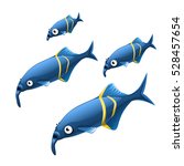 The growth stage of unusual Elephant nosed fish Gnathonemus petersi are isolated on a white background. Vector illustration.
