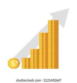 Estadísticas de crecimiento con monedas en gráficos vectoriales.